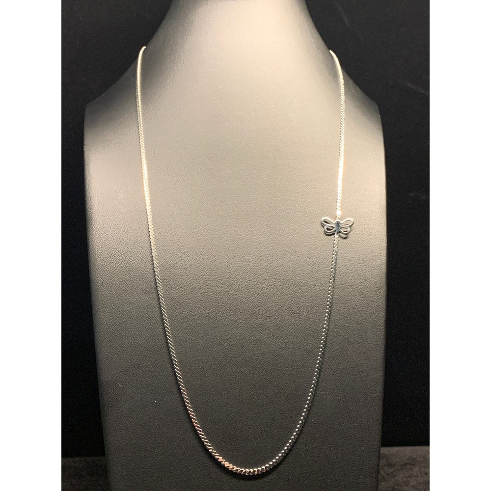 Park Lane Silver Tone Butterfly Curb Chain Necklace 24 Inch Minimalist Charm